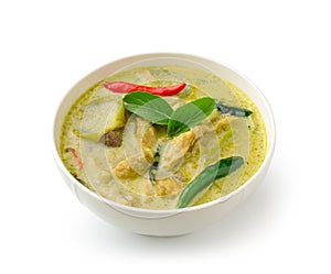 Thai food chicken green curry in the white bolw