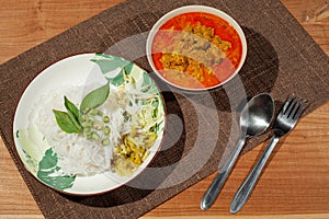 Thai food Crabmeat Curry with Fermented Rice Noodle