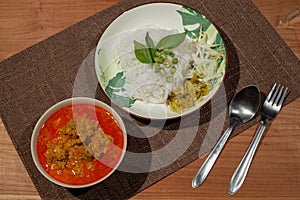 Thai food Crabmeat Curry with Fermented Rice Noodle