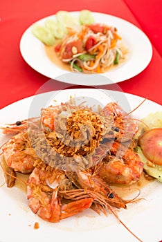 Thai food cuisine fresh exotic fried shrimp delicacy