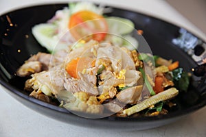 Thai food fried noodle with egg and pork