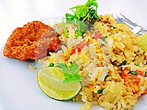 Thai Food Fried rice with lemon sliced and vegetables
