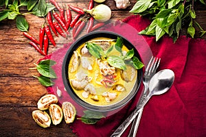 Thai food green curry chicken