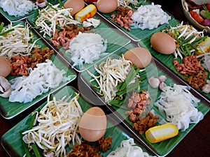 Thai food on green plates