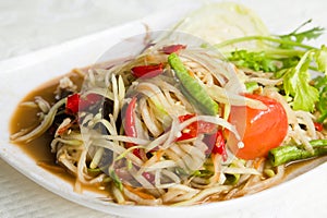 Thai food hot and spicy papaya salad