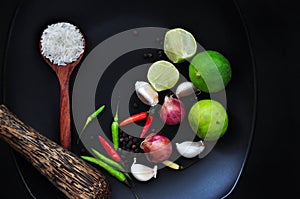 Thai Food Ingredients with Spoon of Rice