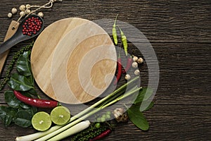 Thai food ingredients, vegetable and spicy taste on the table, c