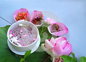 Thai food `Kao-Chae` Cooked rice soaked in iced water.