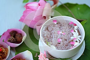 Thai food `Kao-Chae` Cooked rice soaked in iced water.