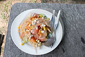 thai food/ locate food - papaya salad in thailand call som tum o