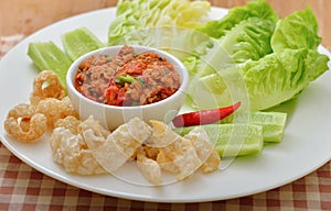 Thai food ,Nam Pik Aoung , chili sauce on white plate