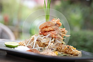 Thai food pad thai fried noodle with shrimp