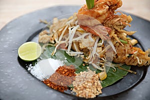 Thai food pad thai fried noodle with shrimp