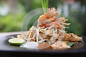 Thai food pad thai fried noodle with shrimp