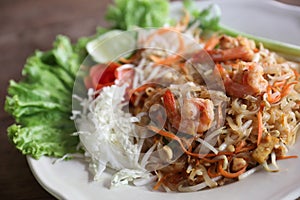 Thai food pad thai fried noodle with shrimp