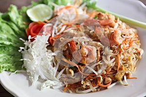 Thai food pad thai fried noodle with shrimp