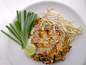 Thai food Pad thai , Stir fry noodles with tofu in padthai style. The one of Thailands national main dish. photo