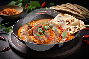 Thai food panang curry served with crispy roti