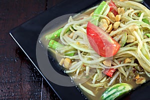 Thai food the papaya salad or somtum in dish on