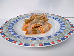 Thai Food Red Curry Panang on the blue plate look delicious