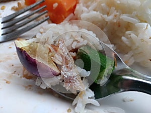 Thai food rice and chrimp paste sauce and vegetable photo