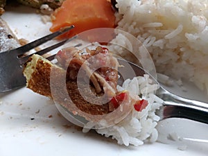 Thai food rice and chrimp paste sauce and vegetable photo