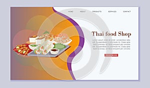 Thai food shop and cuisine vector illustration with Tom Yam Goong, asian food ,thailand spicy dishes.