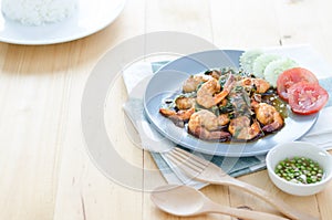 Thai food, shrimp with hot basil.