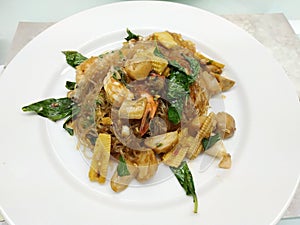 Thai food, Spicy glass noodles stir-fried with recipies such as egg, shrimp and others