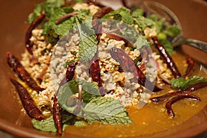 Thai food ,spicy minced pork salad