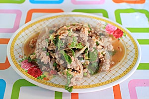 Thai food spicy minced pork salad (Larb)