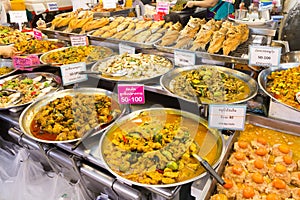 Thai food on a stall at Or Tor Kor market, Chatuchak, Bangkok, Thailand