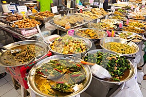 Thai food on a stall at Or Tor Kor market, Chatuchak, Bangkok, Thailand