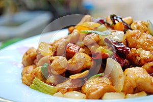 Thai food,stir fired chickken with cashew nuts photo