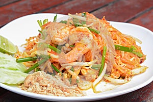 Thai food - stir fried noodles with prawns ( Pad Thai)