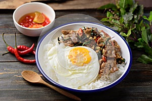 Thai food, Stir fried pork with basil and fried egg