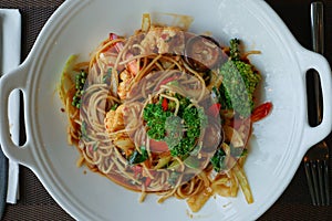 Thai food style Spaghetti Pad Kee Mao,