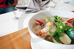 Thai food Tom Yum Kung in a bowl