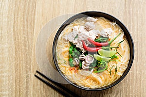 Thai food Tom Yum soup, spicy rice noodles soup