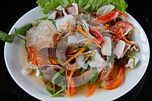 Thai food vermicelli salad and seafood,spicy