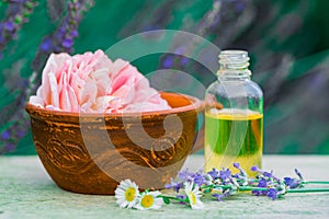 Thai foot massage alternative medicine therapy with Thai herb aroma oil ,background for spa or alternative medical therapy concept