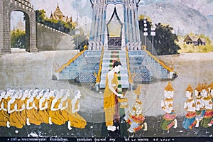 Thai fresco depicting a scene from life of Buddha