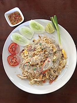 Thai fried rice with crabmeat.