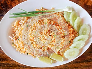 Thai fried rice with Spring onion and cucumber