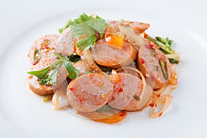 Thai fusion food spicy sausage pork salad