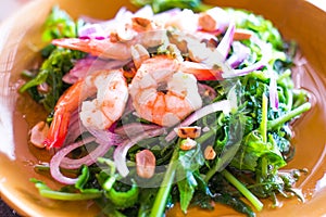 Thai fusion food,vegetable fern and seafood salad -Diplazium esculentum