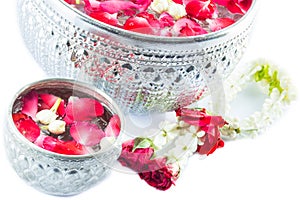 Thai garland Flowers and Water with jasmine and roses corolla in