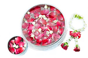 Thai garland Flowers and Water with jasmine and roses corolla in