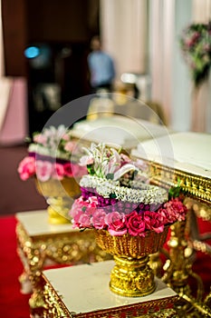 Thai garlands in a Thai wedding ceremony, decorations and artifacts