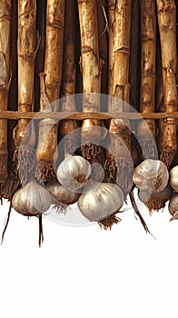 Thai garlic drying on bamboo, essential for authentic Thai cuisine